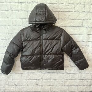 SHEIN Black Puffer Jacket Hooded Quilted Design